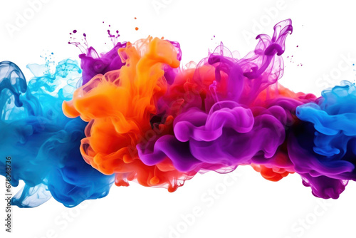 Color paint splash ink cloud liquid in water isolated on transparent background.