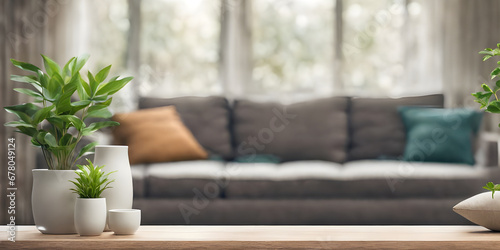 Empty table with abstract blurred background. blur living room. for product display.