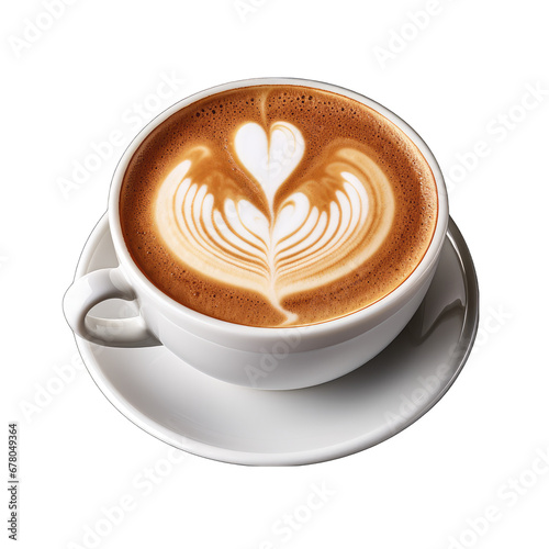 Coffee Cup with Heart-shaped Froth Design Isolated on Transparent or White Background, PNG