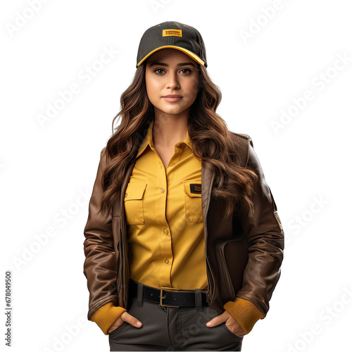UPS Delivery Woman Isolated on Transparent or White Background, PNG