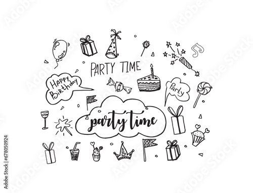 	
Handmade drawing happy birthday elements	

