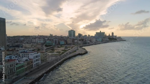 Aerial Views of Malecon Avenue in La Habana, Cuba