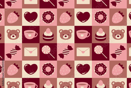 seamless pattern with a set of valentine's day icons for banners, cards, flyers, social media wallpapers, etc. photo