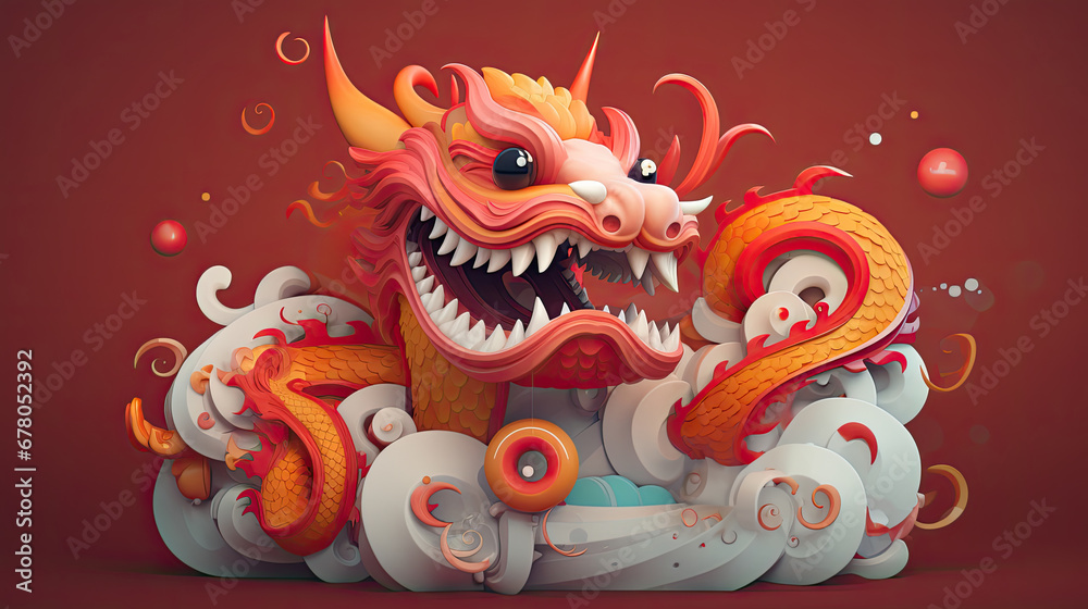 The 3D majestic Chinese dragon totem, Chinese zodiac signs The 3D majestic Chinese dragon totem, Chinese zodiac signs
