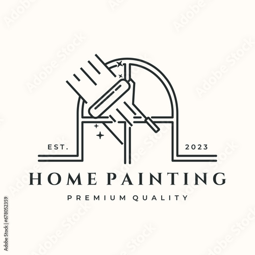 window roller paint line art logo vector minimalist illustration design, home renovation logo design