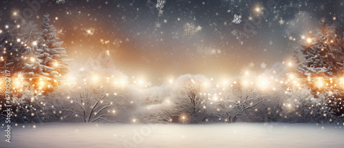 Beautiful festive Christmas light snowy background. © Black