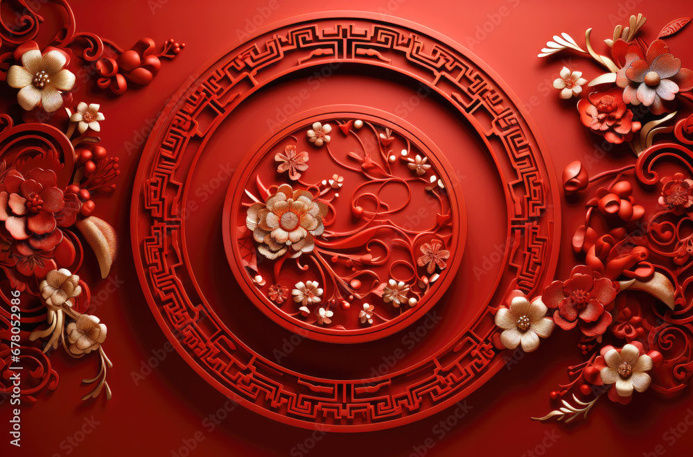 Chinese new year ornament photo with flower and traditional pattern