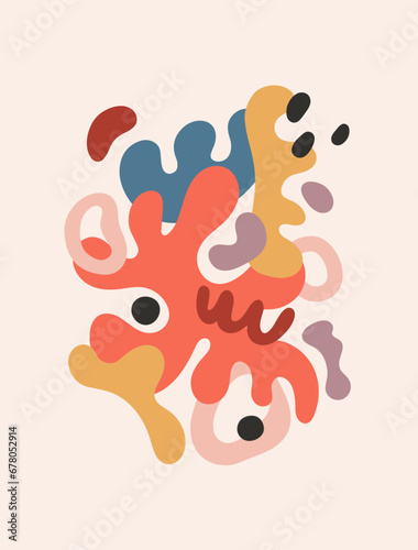 Modern abstract wall art. Trendy background with random creative shapes, flui...