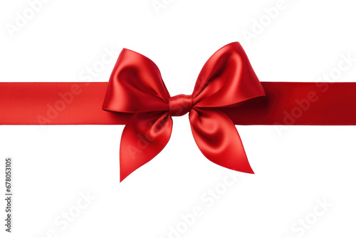 Red ribbon and bow isolated on transparent background.