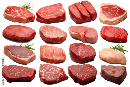 set of raw meat isolated on transparent background