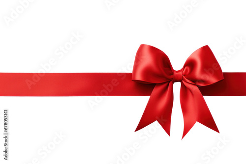 Red ribbon and bow with gold isolated on transparent background.