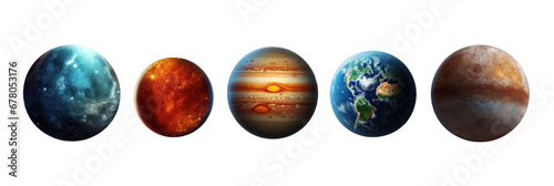 Set of planets isolated on transparent background.