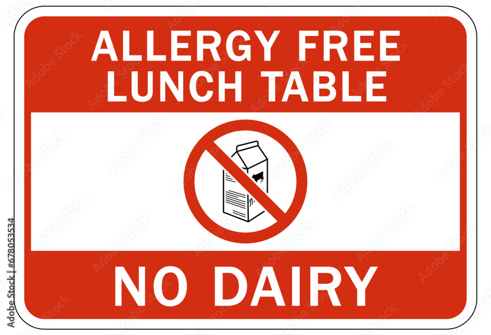 Food allergy warning sign and labels no dairy Food allergy warning sign and labels no dairy
