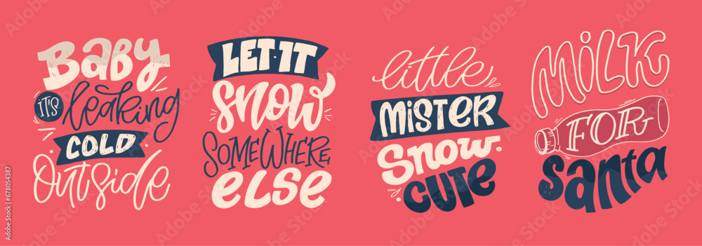 Happy Holidays - cute hand drawn lettering set. Merry Christmas and happy new year. Seasons greetings. Christmas vibes.