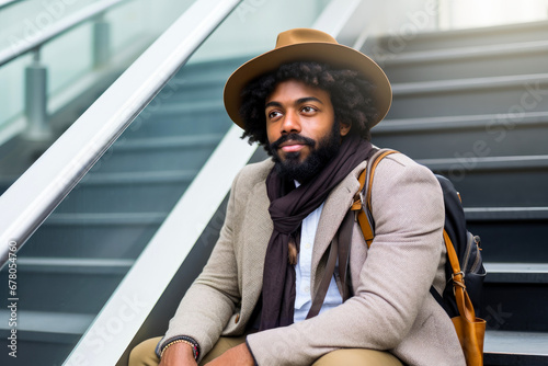 Bearded Stylish handsome Man On The Street with confident attitude in autumn