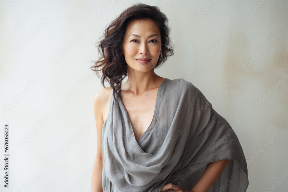 Portrait of a beautiful middle aged Asian woman - obrazy, fototapety, plakaty 