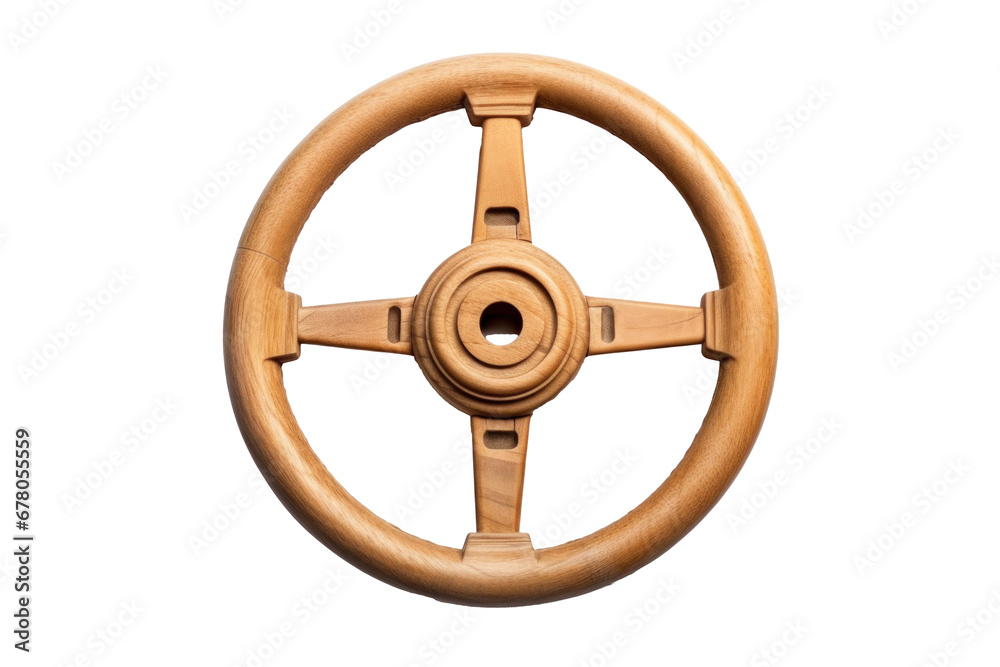 Wooden steering wheel isolated on transparent background.