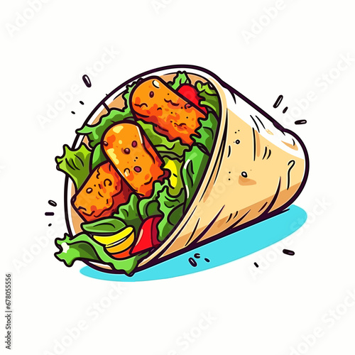Chicken tortilla wrap hand-drawn illustration. Chicken wrap. Vector doodle style cartoon illustration