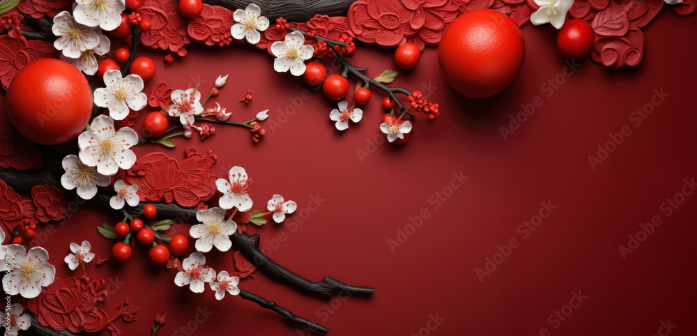 Chinese new year ornament photo with plum blossom and traditional pattern Chinese new year ornament photo with plum blossom and traditional pattern