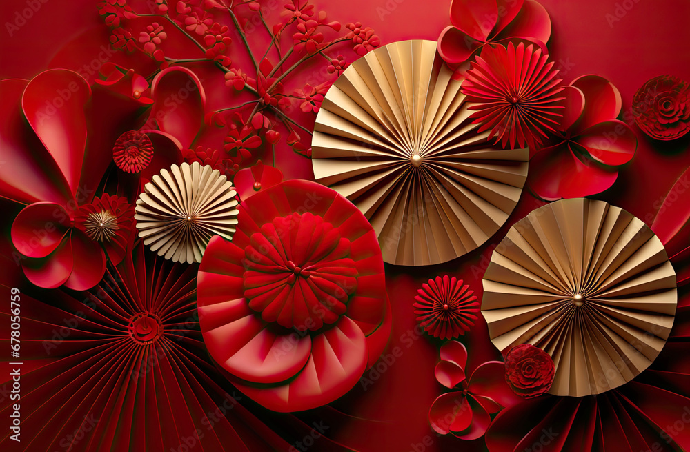 Chinese new year ornament wallpaper with flower and traditional pattern