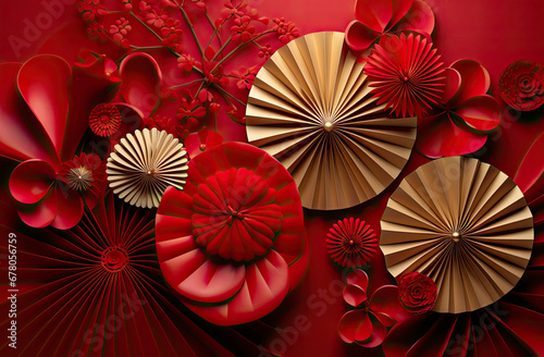 Chinese new year ornament wallpaper with flower and traditional pattern