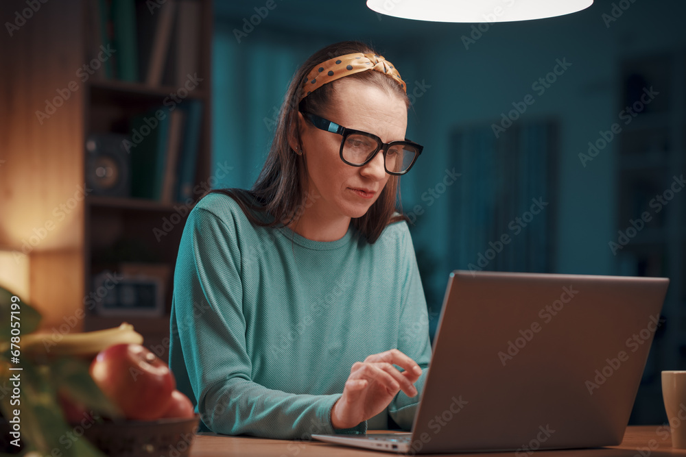 Woman working from home online Woman working from home online