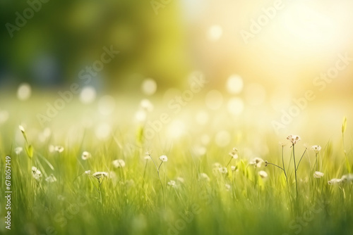 Meadow field, Summer or spring nature background with green grass landscape, soft light photography