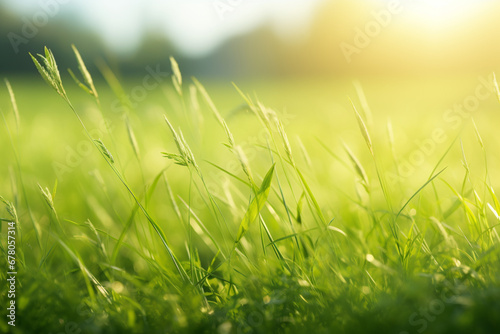 Meadow field, Summer or spring nature background with green grass landscape, soft light photography