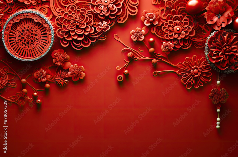 Chinese new year ornament wallpaper with flower and traditional pattern