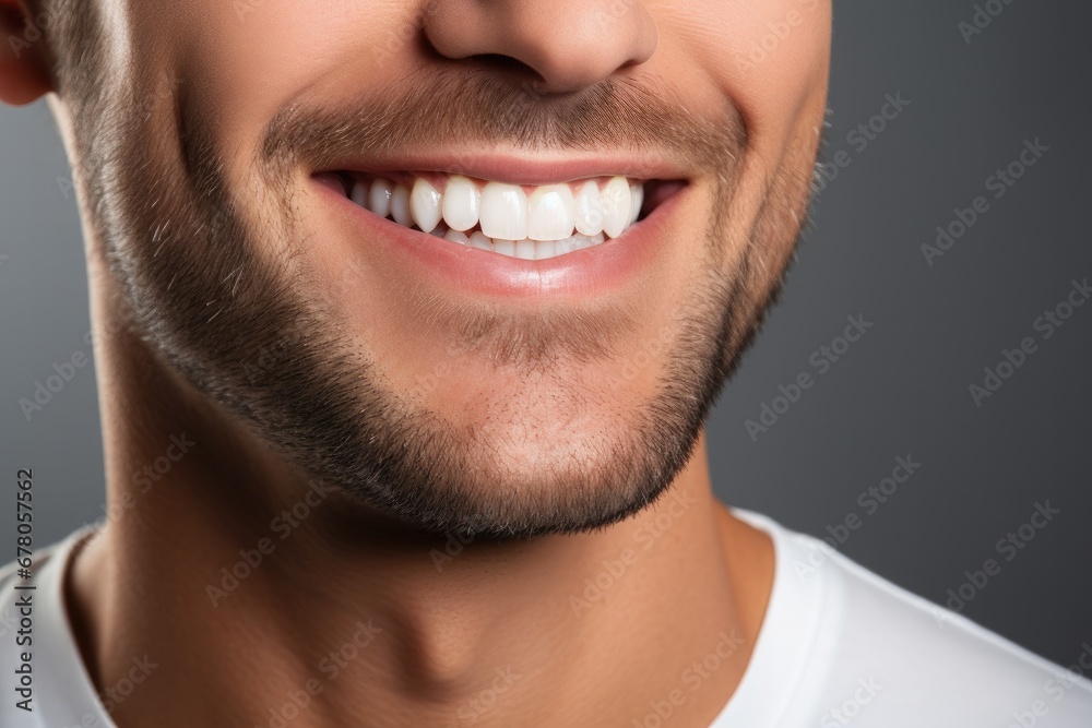 A close up man smiling showing clean teeth A close up man smiling showing clean teeth