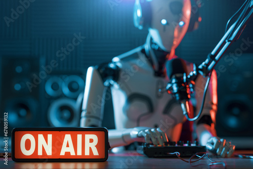 AI robot working at the radio station studio