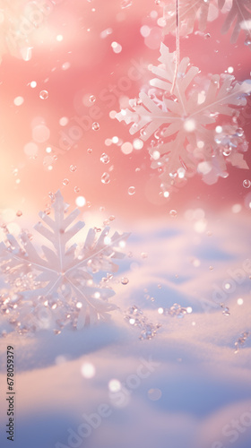 Beautiful pastel winter snowflakes background with magical sparkling