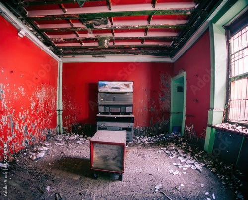 abandoned interior disco with red wall , generated by AI