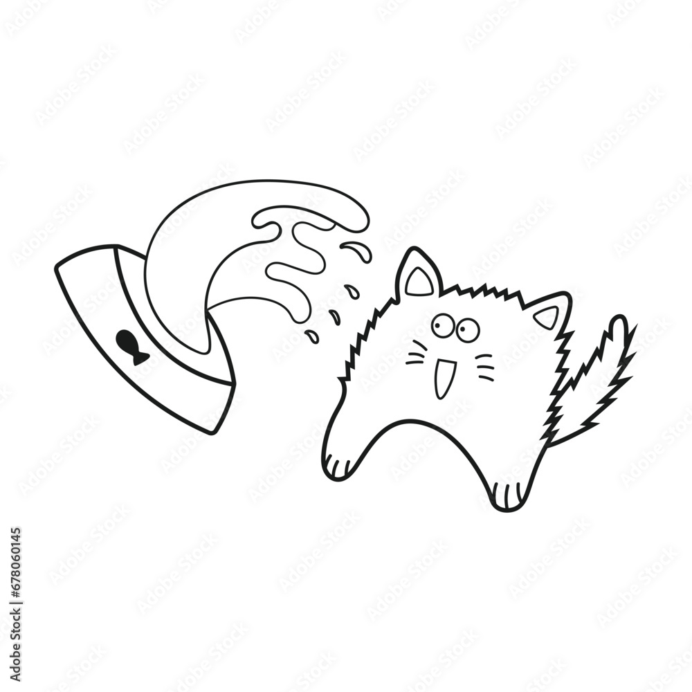 hand drawn kids drawing Vector illustration cat spilt milk icon in doodle style hand drawn kids drawing Vector illustration cat spilt milk icon in doodle style