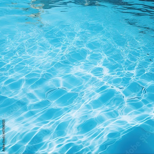 Clear blue water in a pool  with sunlight shining through and creating a beautiful reflection.