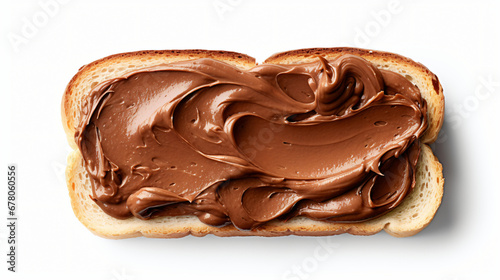 Slice of bread with chocolate spread isolated on white background