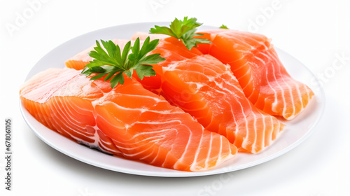 Sliced salmon isolated on white background.