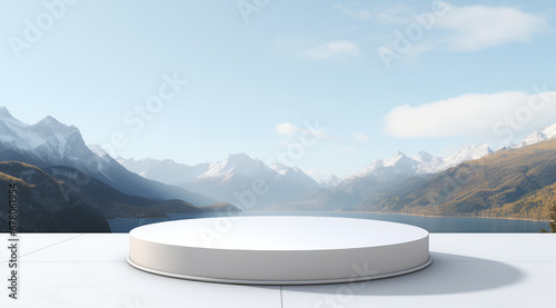 low saturation white product platform background in nature.  © Anciens