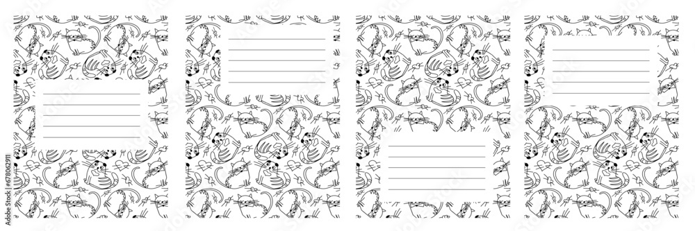Vector illustration, notepad, pattern, cats in love, heart, lovers day, valentine's day
