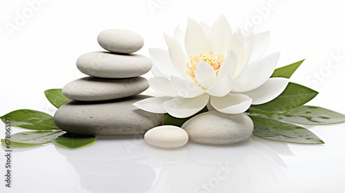 Spa stones white lotus flowers isolated on white bacKGROUND
