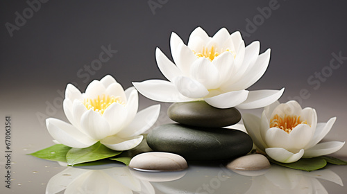 Spa stones white lotus flowers isolated on white bacKGROUND