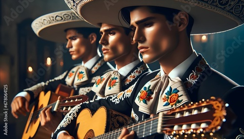 Young guitarist from Mexico dressed traditionally and performing the guitar photo