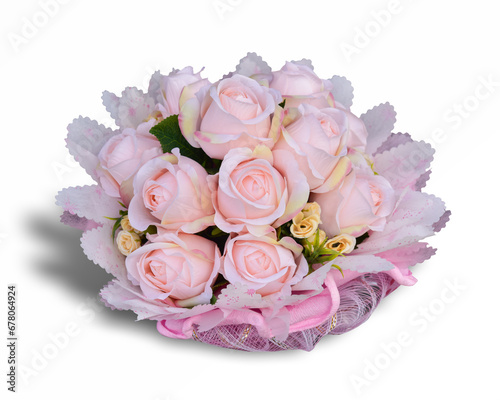 pink roses bouquet isolated on white background with clipping path.