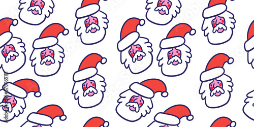seamless color pattern with santa heads in doodle style. head of an old man in santa hats. template for print, background, wallpaper, fabric, packaging, children's book, decoration.