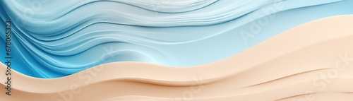 Abstract wave design in gradient shades of blue and beige, reminiscent of beach vacation atmosphere. Abstract holiday, travel background. Banner. Copy space for text. © Kassiopeia 