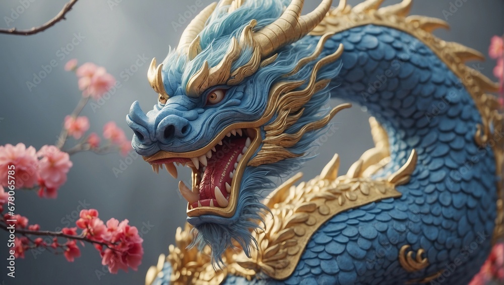 Blue dragon statue in Chinese temple