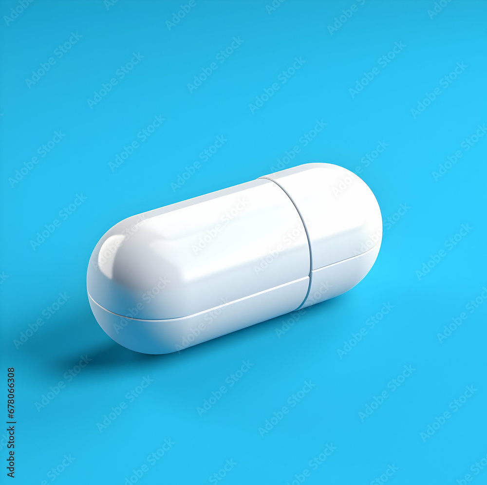 White pill isolated on blue background. Generative AI