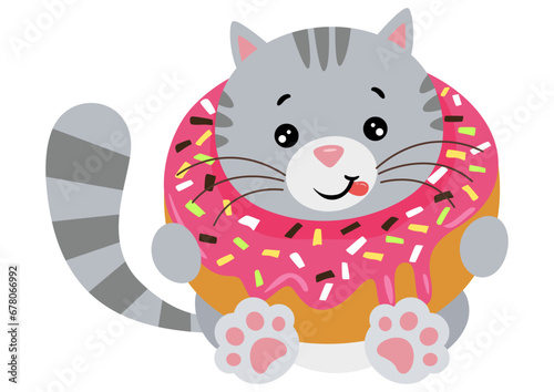 Adorable cat inside a delicious donut