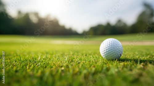 A golf ball on the fairway with no players in sight