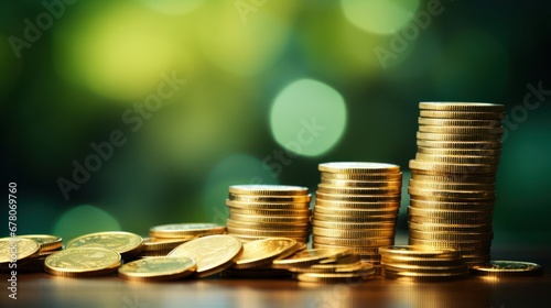 Stack of coins with bokeh effects